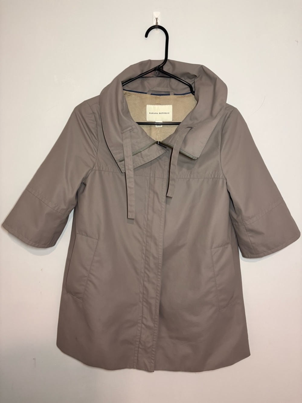 Banana Republic Taupe Hooded Short-Sleeve Trench Coat